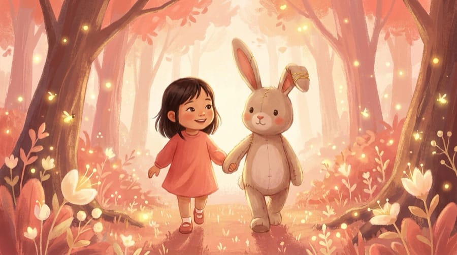 Illustration d'un enfant et son doudou, exemple d'univers pour Noël