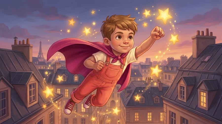 Illustration de l'univers enfants : un enfant super-héros en cape